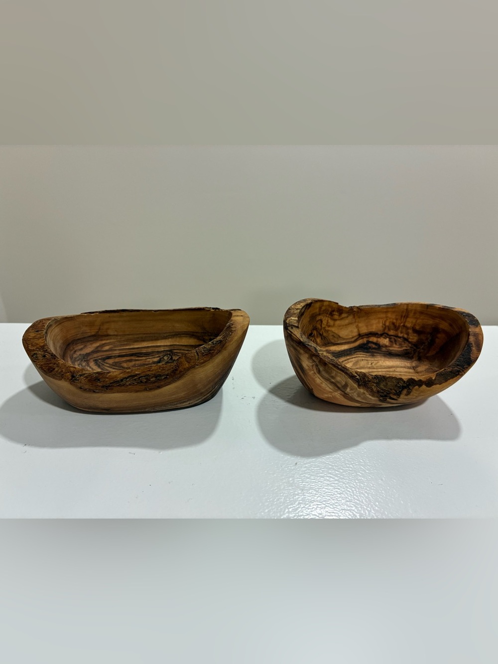 Hand-Carved Olive Wood Bowls - Set of 2, Natural Brown